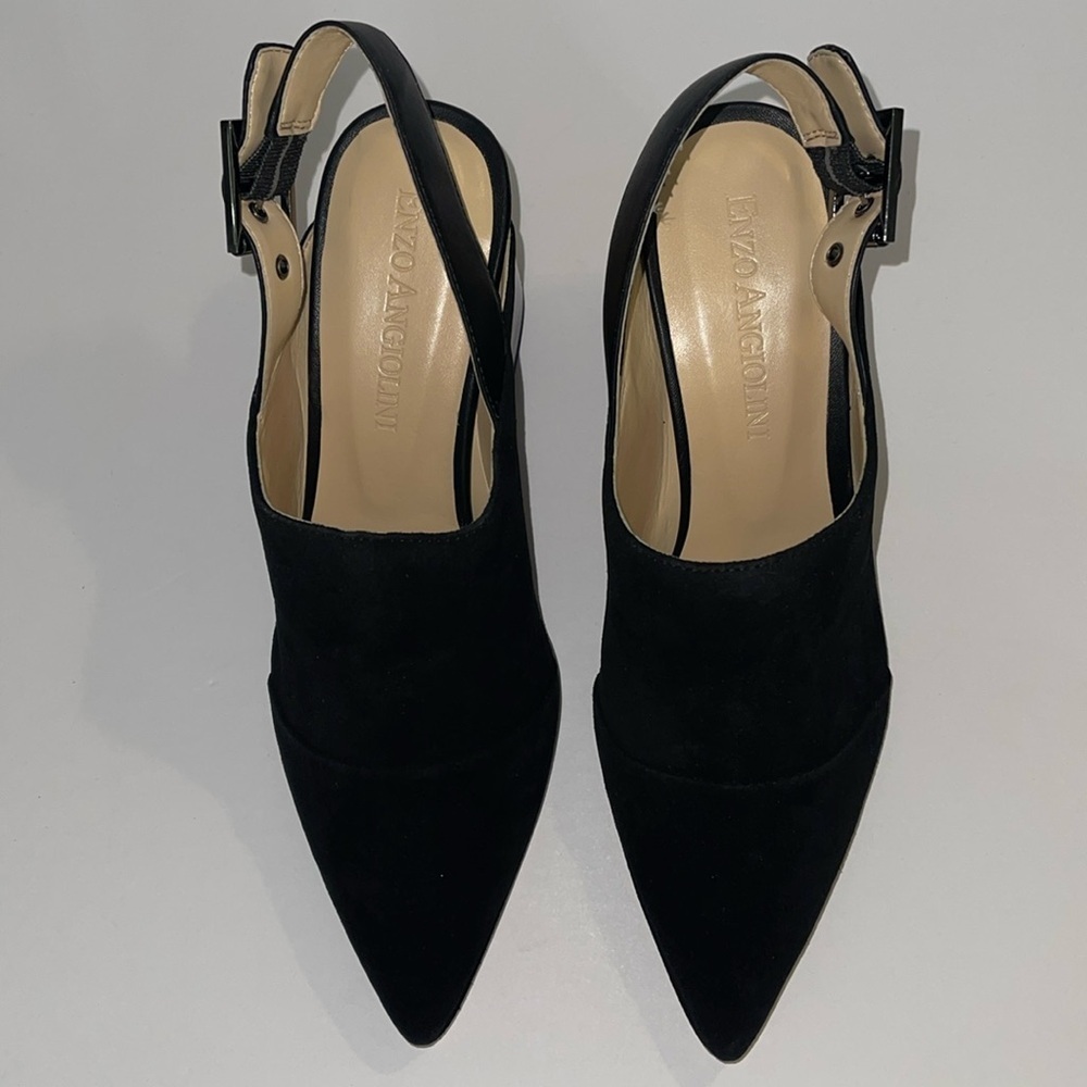 Enzo Angiolini Block Heel Shoes - Black Suede